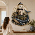 Lighthouse whale Custom Name Wall Clock — personalized with a custom name