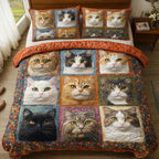 Classic Cats 3-Piece Quilted Bedding Set GFTOQM2606 quilted 3-piece bedding set on a made bed in a farmhouse bedroom