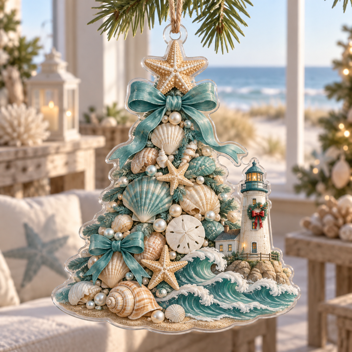 Coastal Pearl Acrylic Christmas Ornament — digital product visualization