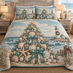 Coastal Pearl Christmas 3-Piece Quilted Bedding Set — digital product visualization