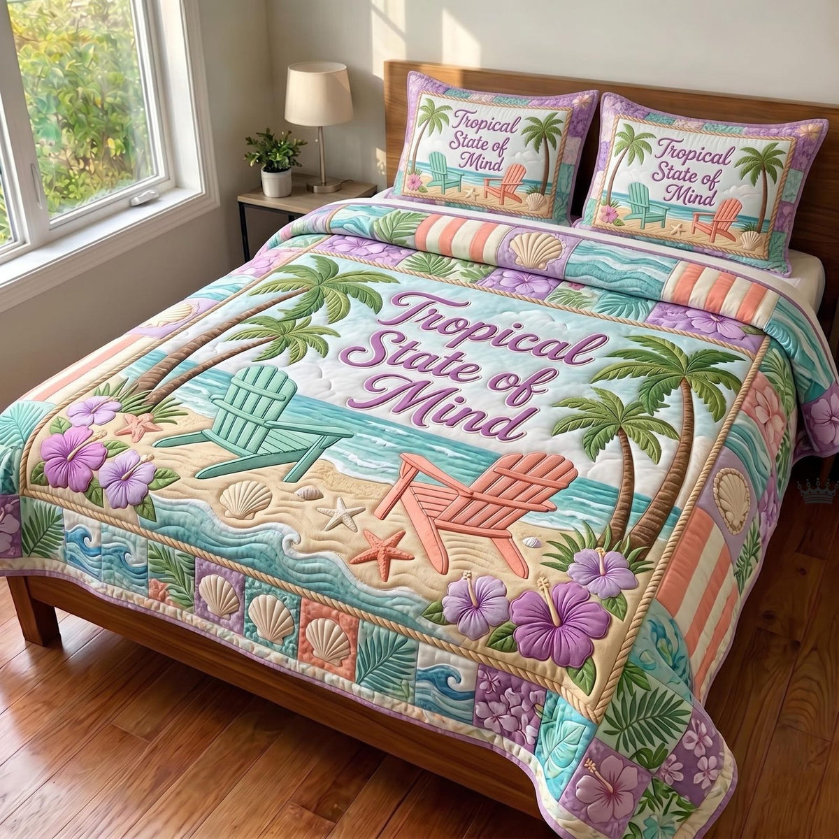 Coastal Whisper 3-Piece Quilted Bedding Set GFTOMA11356 quilted 3-piece bedding set on a made bed in a light coastal bedroom