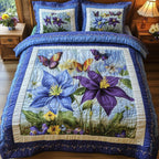 Columbine Charm 3-Piece Quilted Bedding Set GFTONL4280 quilted 3-piece bedding set on a made bed with two matching pillow shams