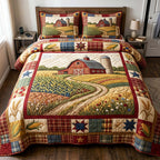 Country Cornfield 3-Piece Quilted Bedding Set GFTOQM4874 quilted 3-piece bedding set on a made bed in a farmhouse bedroom