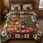 Cozy Bulldog quilted 3-piece bedding set on a made bed with two matching pillow shams