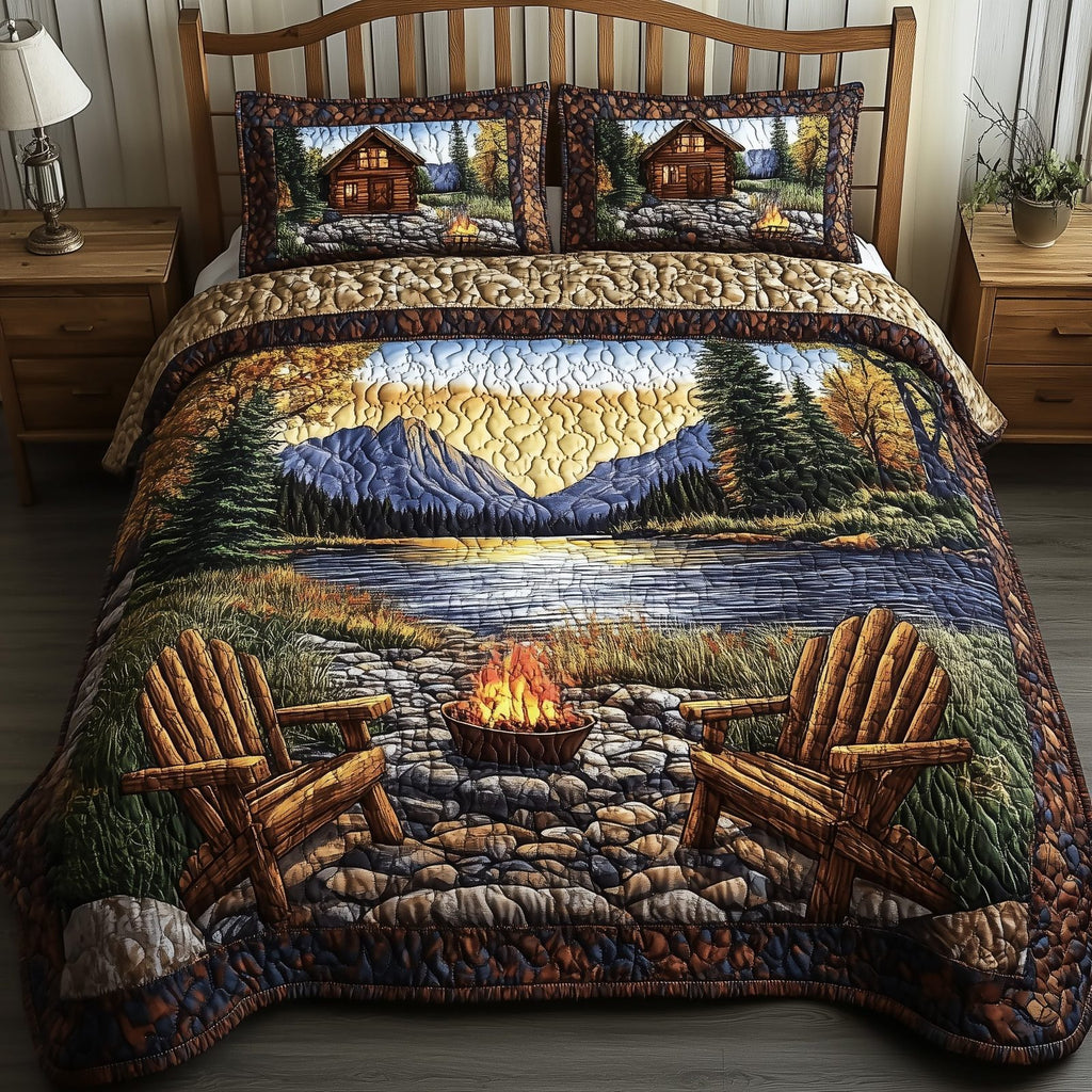 Cozy Harmony 3-Piece Quilted Bedding Set GFTONL3799 quilted 3-piece bedding set on a made bed with two matching pillow shams