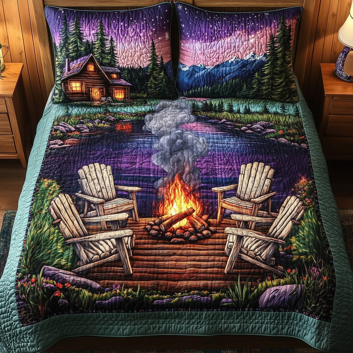 Cozy Retreat 3-Piece Quilted Bedding Set GFTONL4141 quilted 3-piece bedding set on a made bed with two matching pillow shams