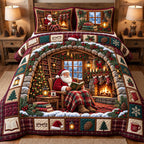 Cozy Santa quilted 3-piece bedding set on a made bed in a winter-styled bedroom