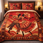 Crimson Ancestral Dance 3-Piece Quilted Bedding Set GFTOHD14001 quilted 3-piece bedding set on a made bed with two matching pillow shams