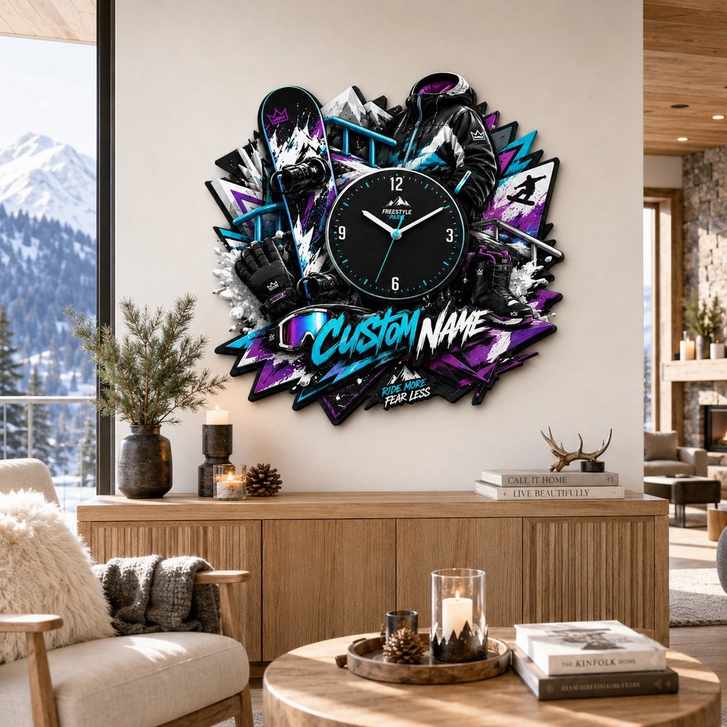 Snowboard enthusiasts Custom Name Wall Clock — personalized with a custom name