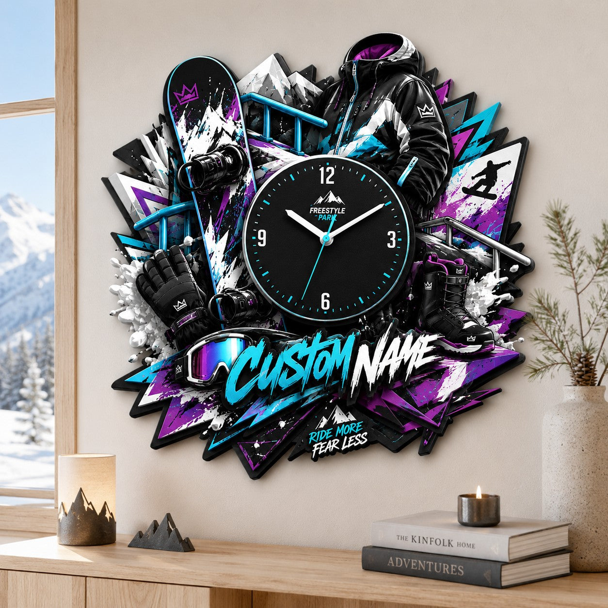 Snowboard enthusiasts Custom Name Wall Clock — personalized with a custom name