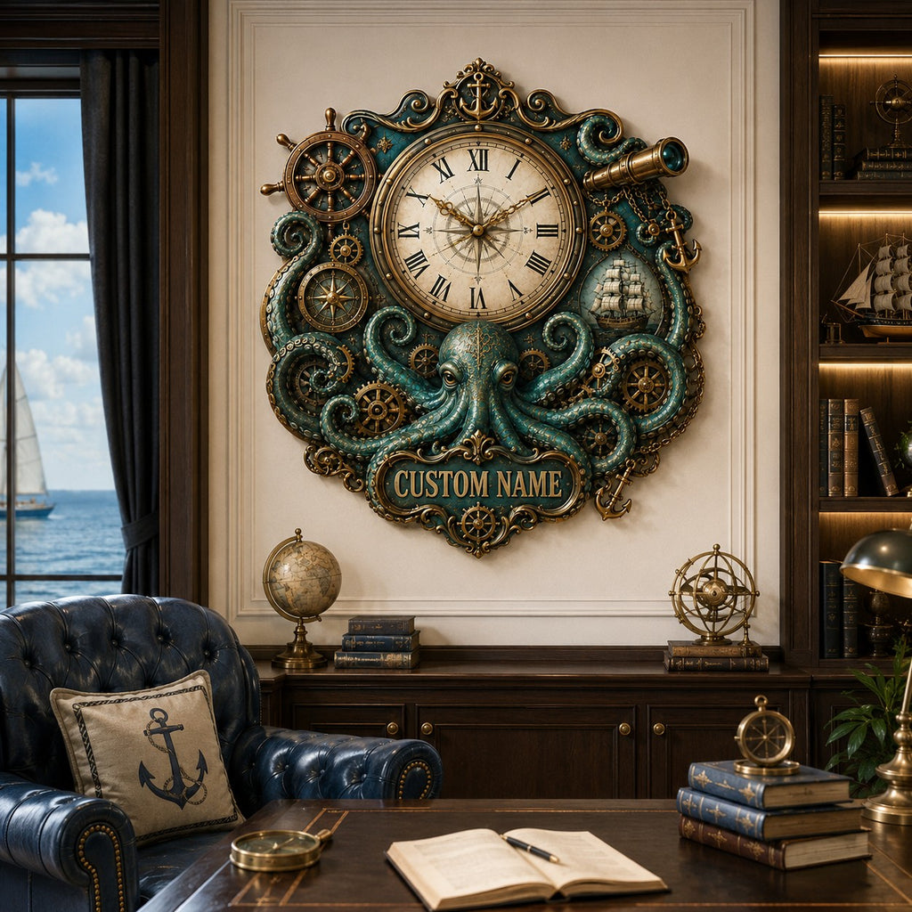 Steampunk Custom Name Wall Clock — personalized with a custom name