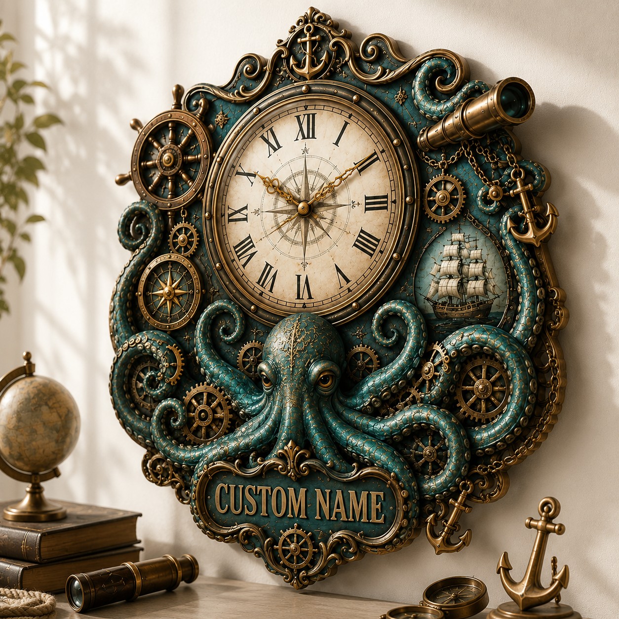 Steampunk Custom Name Wall Clock — personalized with a custom name
