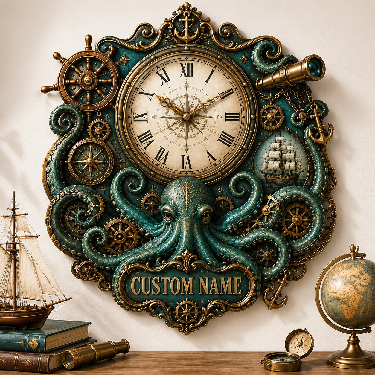 Steampunk Custom Name Wall Clock — personalized with a custom name