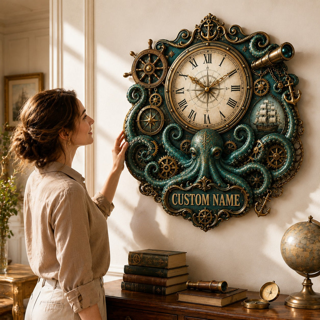 Steampunk Custom Name Wall Clock — personalized with a custom name