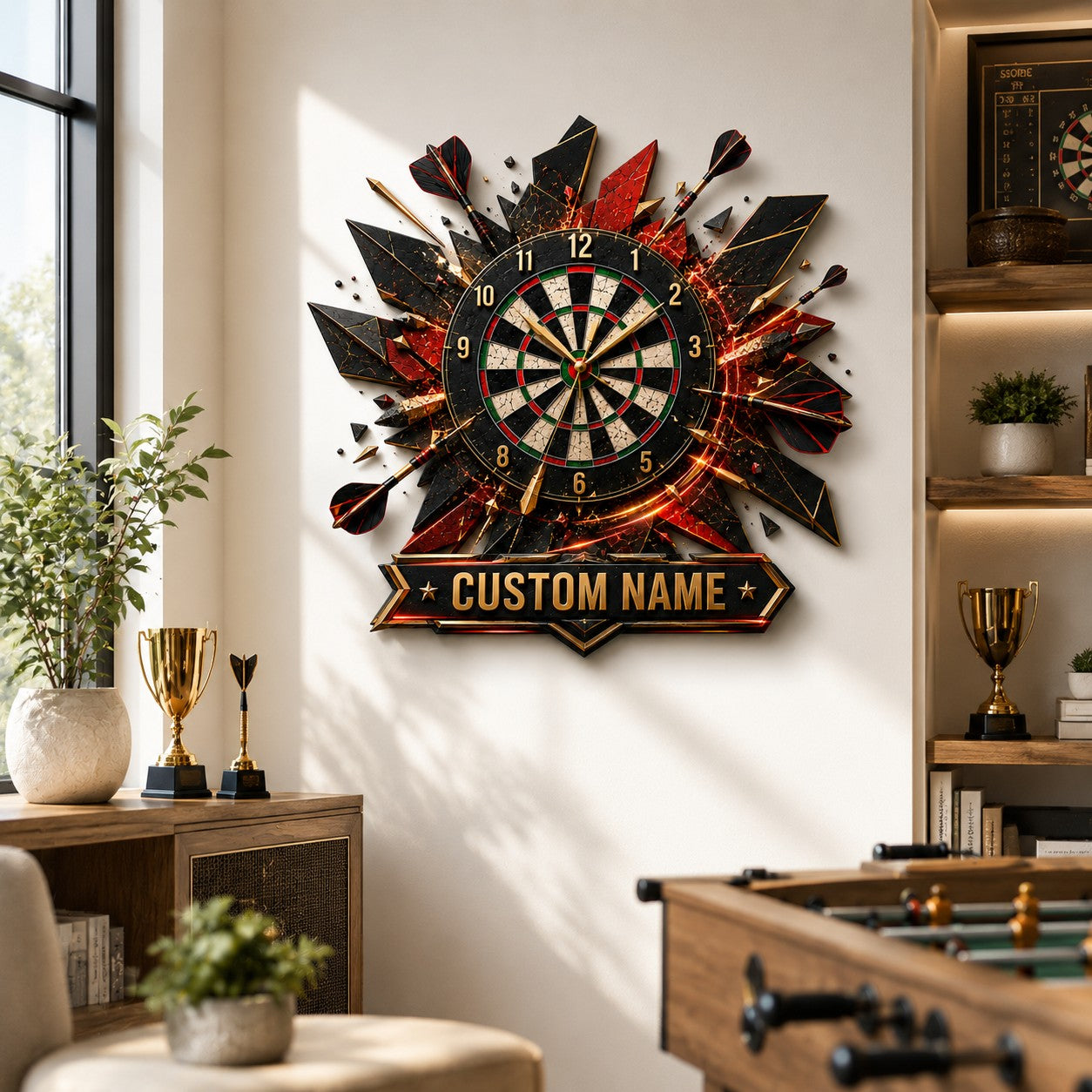 Darts Custom Name Wall Clock — personalized with a custom name