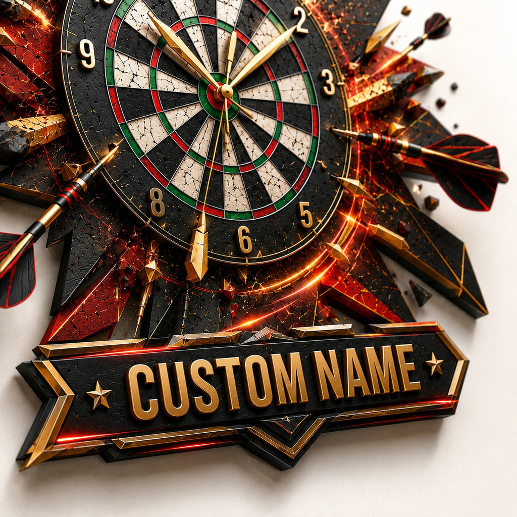 Darts Custom Name Wall Clock — personalized with a custom name