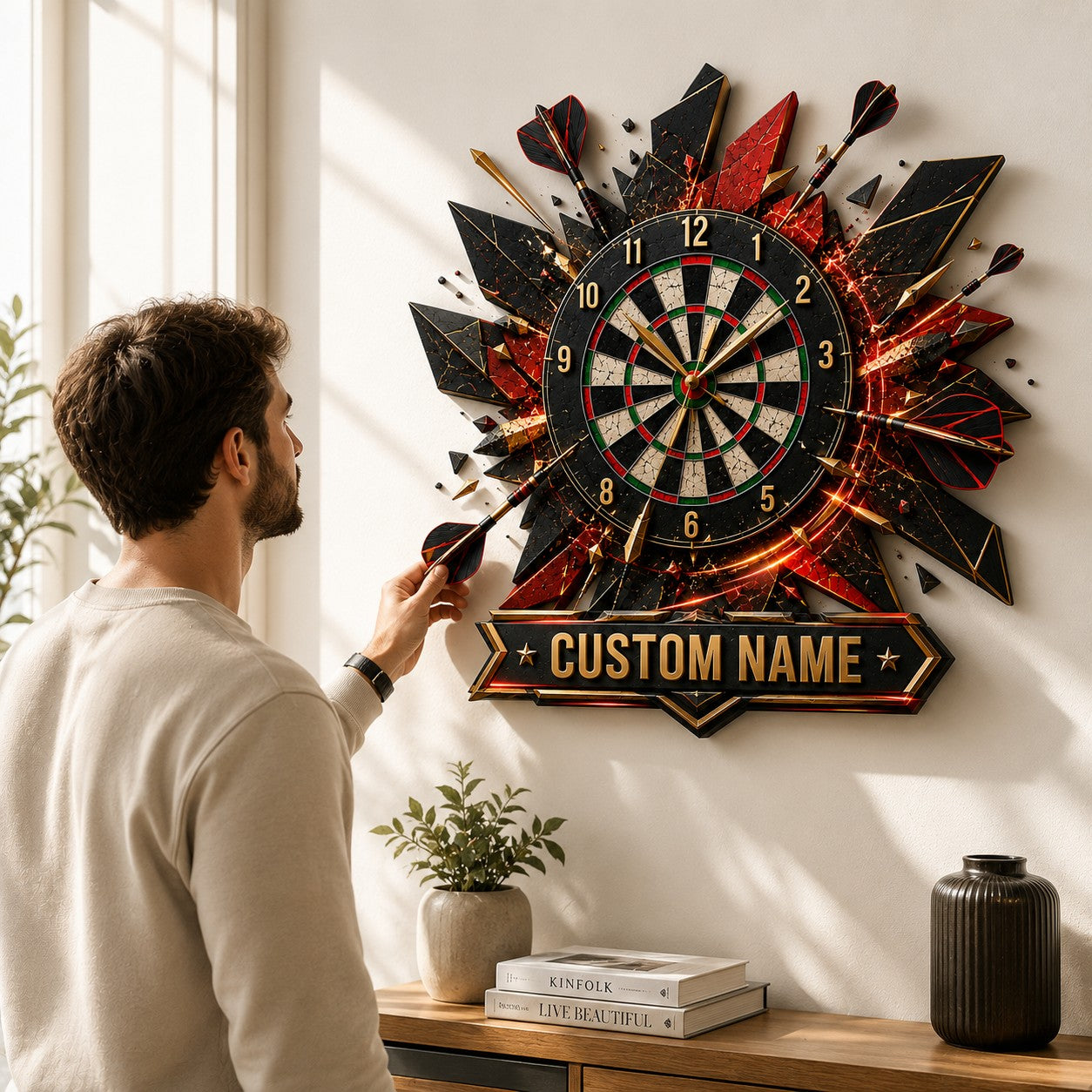 Darts Custom Name Wall Clock — personalized with a custom name