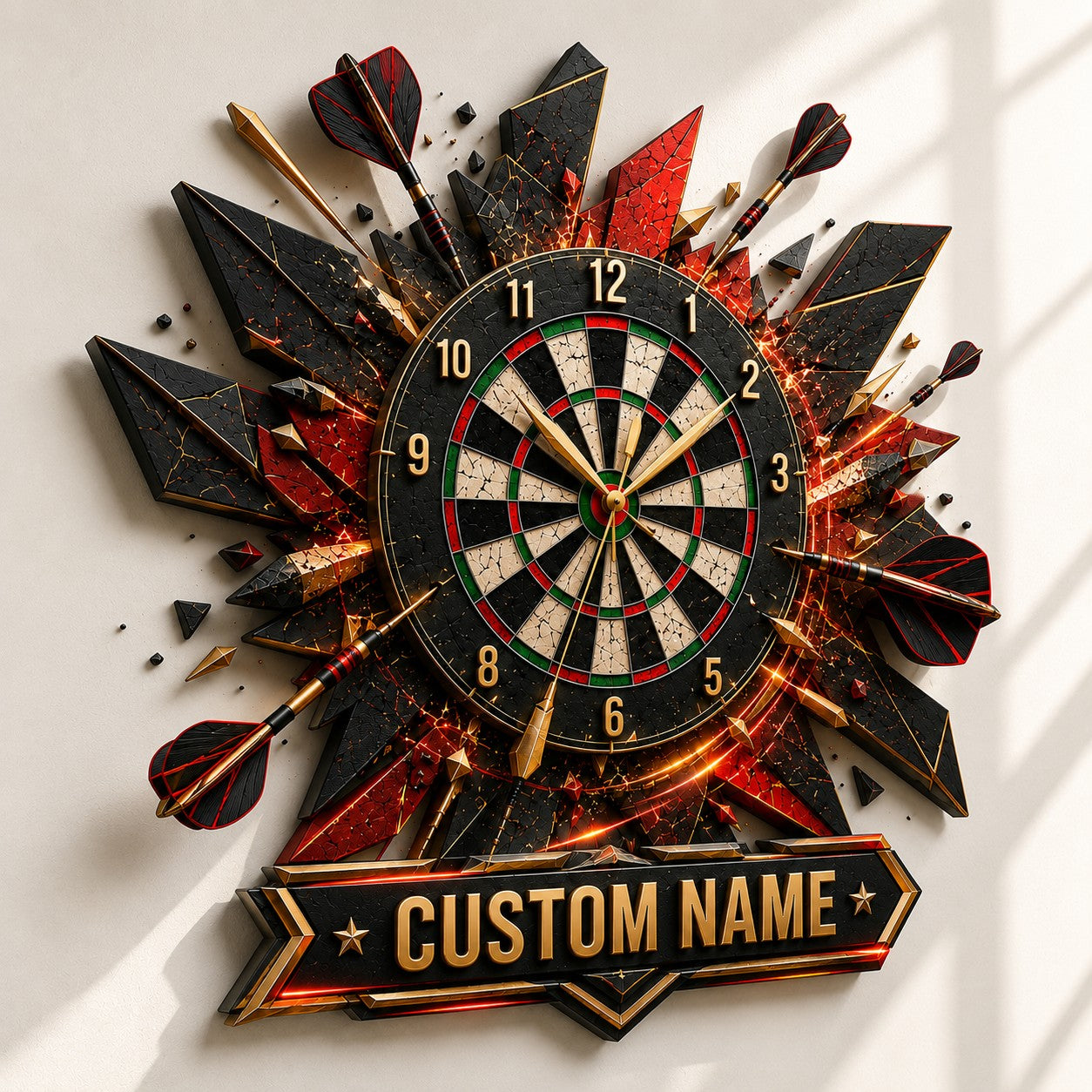 Darts Custom Name Wall Clock — personalized with a custom name