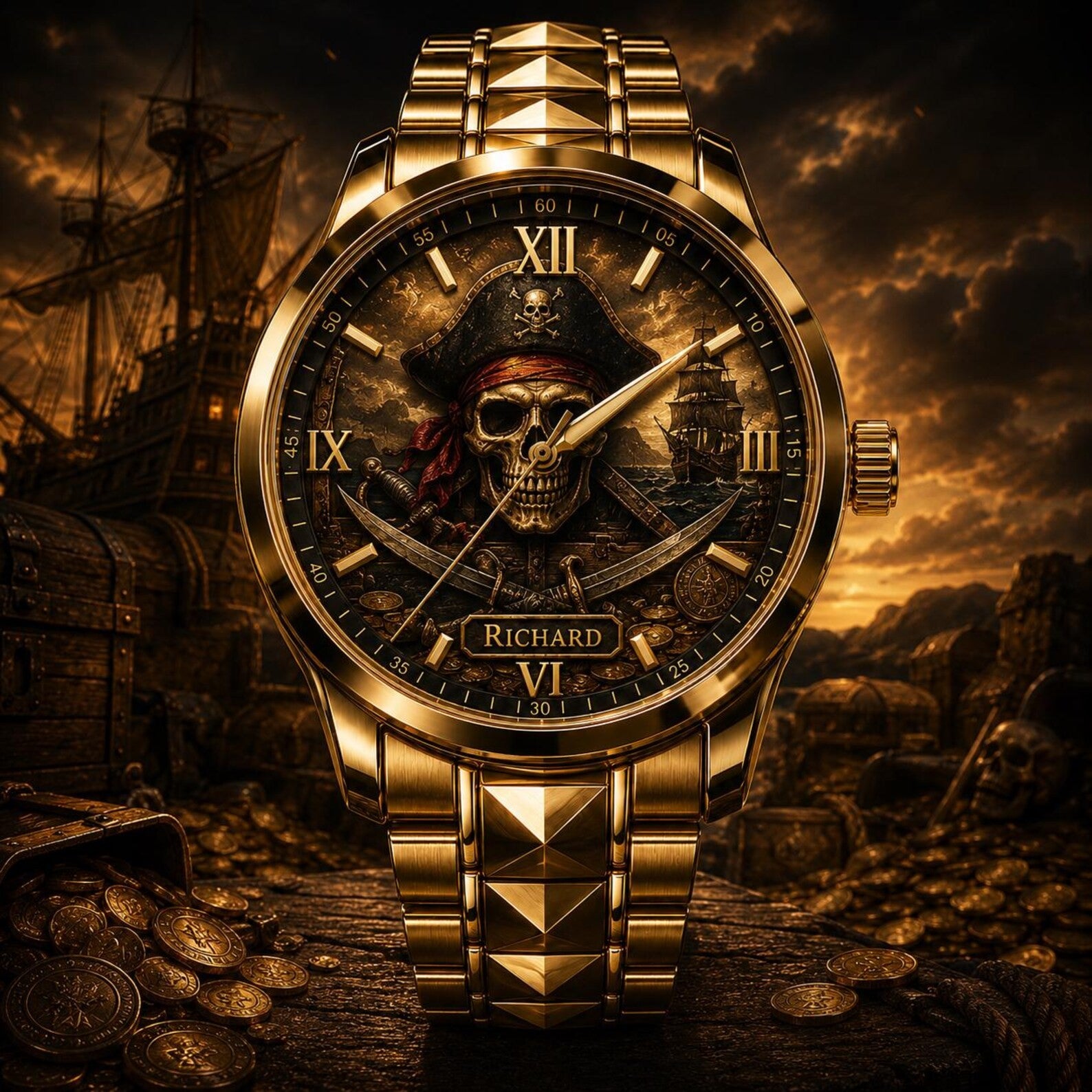 Custom Pirate Skull Watch — personalized with a custom name