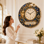 Personalized Celestial Wall Clock II with a custom name set into the design