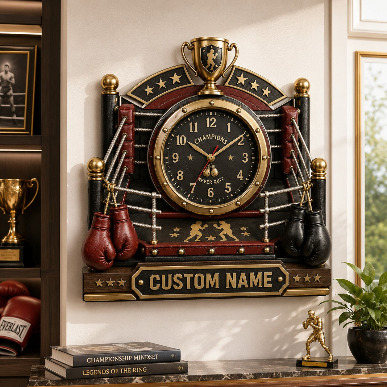 Boxing ring Custom Name Wall Clock — personalized with a custom name