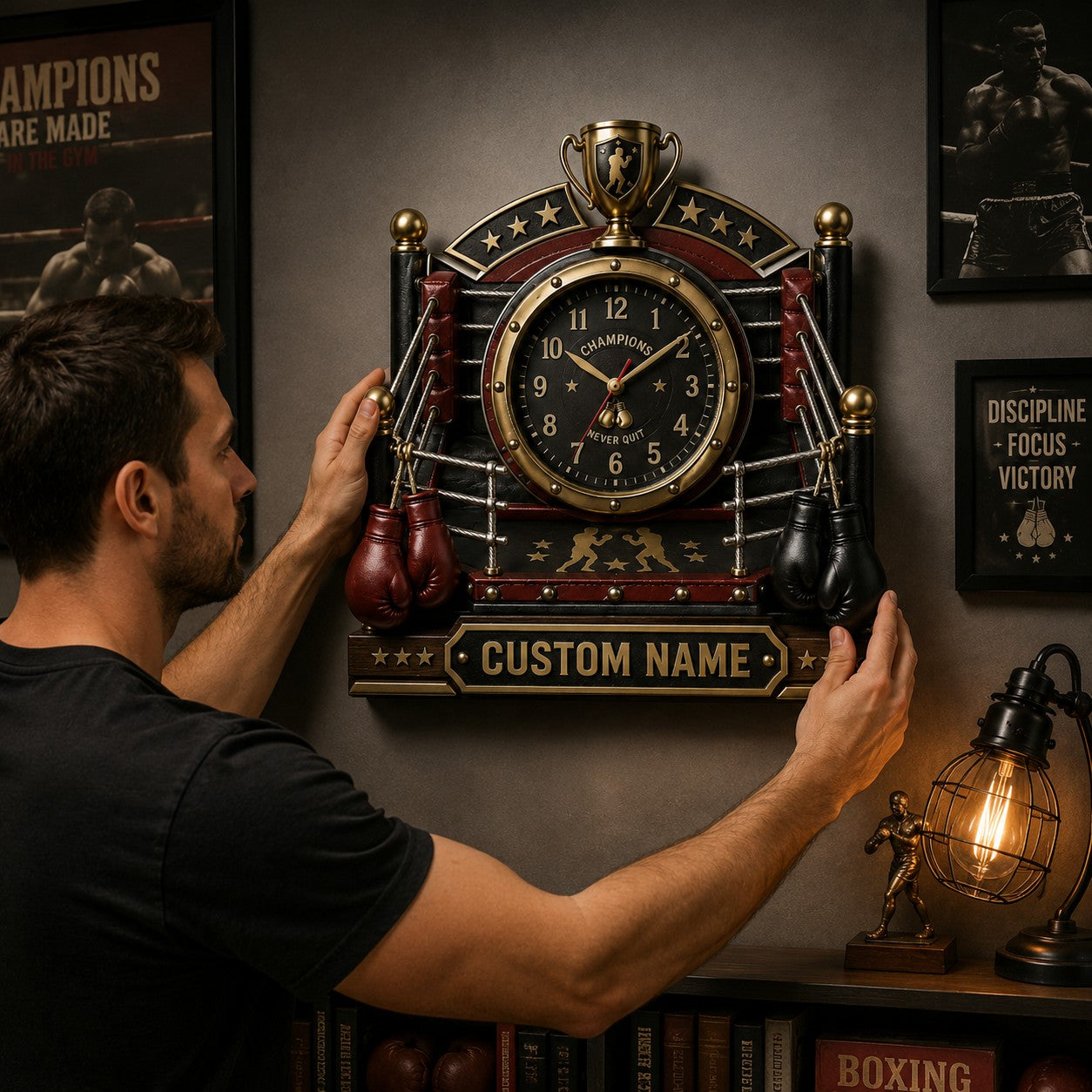 Boxing ring Custom Name Wall Clock — personalized with a custom name
