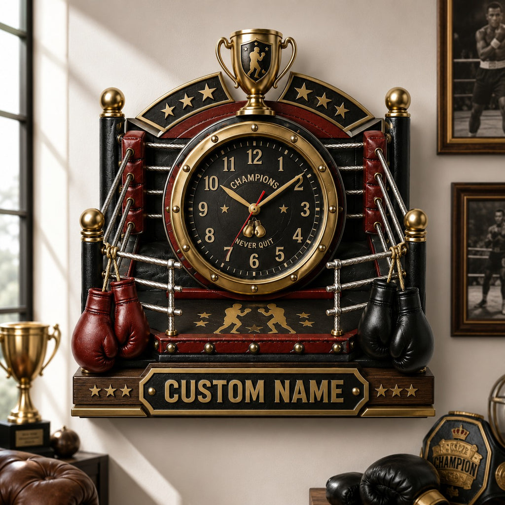 Boxing ring Custom Name Wall Clock — personalized with a custom name