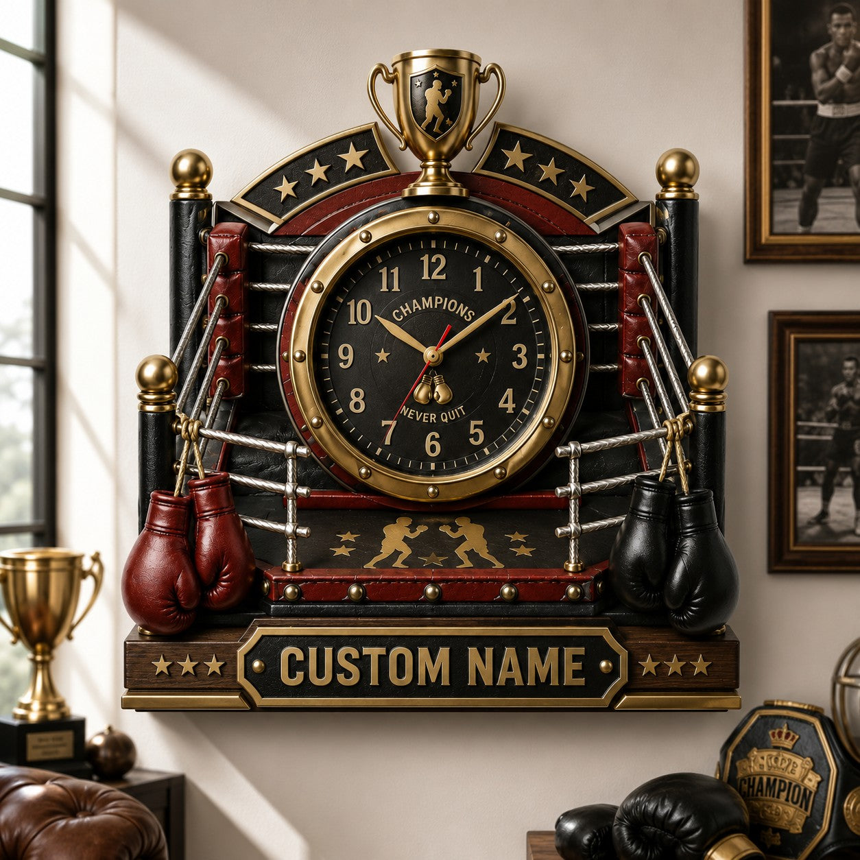 Boxing ring Custom Name Wall Clock — personalized with a custom name