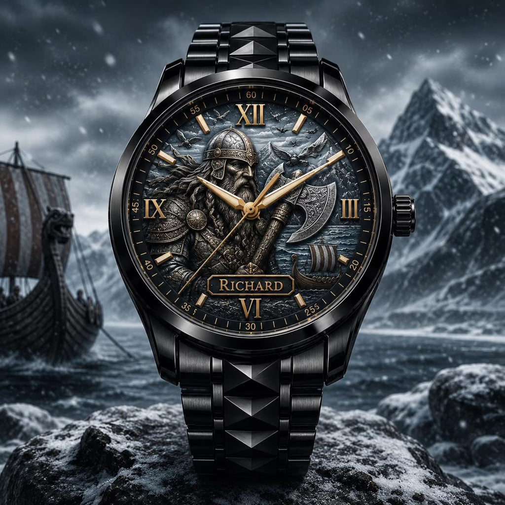 Personalized Viking Watch with a custom name set into the design