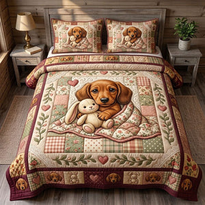 Dachshund Lover Puppy Cuddle 3-Piece Quilted Bedding Set