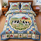 Dairy Cow quilted 3-piece bedding set on a made bed with two matching pillow shams
