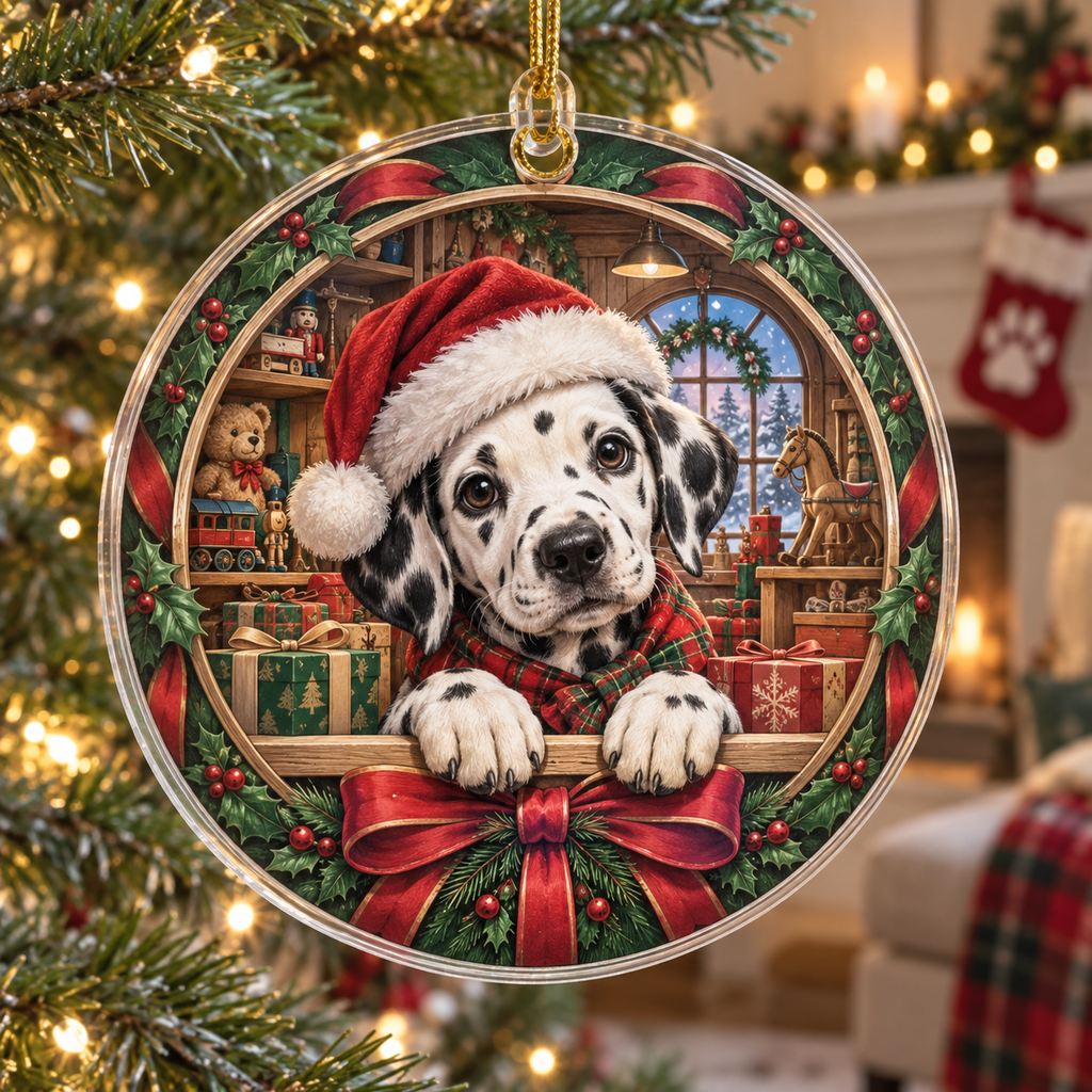 Dalmatian Acrylic Christmas Ornament — digital product visualization