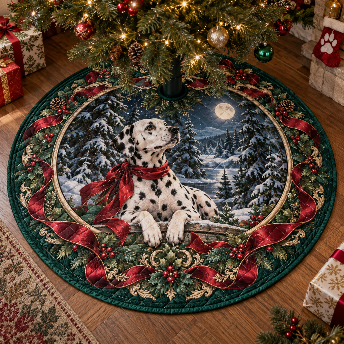 Dalmatian Quilted Christmas Tree Skirt — digital product visualization