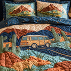 Desert Highway 3-Piece Quilted Bedding Set GFTOTL2353 quilted 3-piece bedding set on a made bed with two matching pillow shams