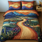 Desert Highway 3-Piece Quilted Bedding Set GFTOTL2359 quilted 3-piece bedding set on a made bed with two matching pillow shams