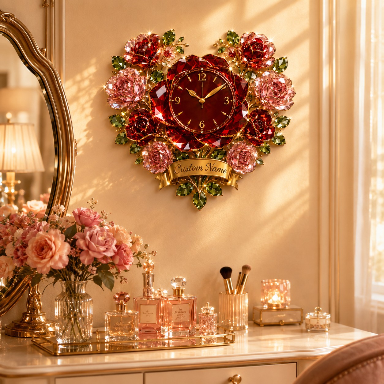 Rose Custom Name Wall Clock — personalized with a custom name