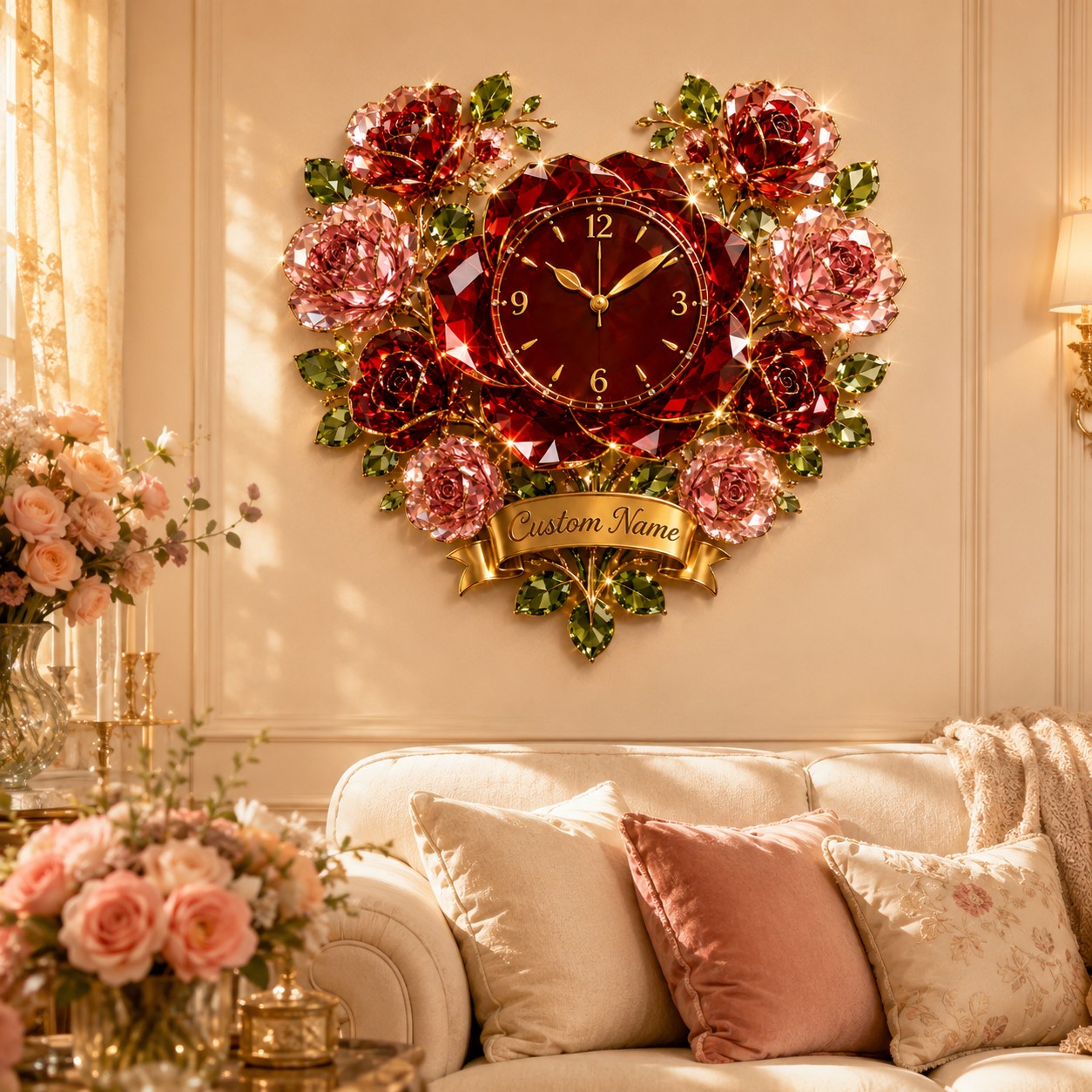 Rose Custom Name Wall Clock — personalized with a custom name