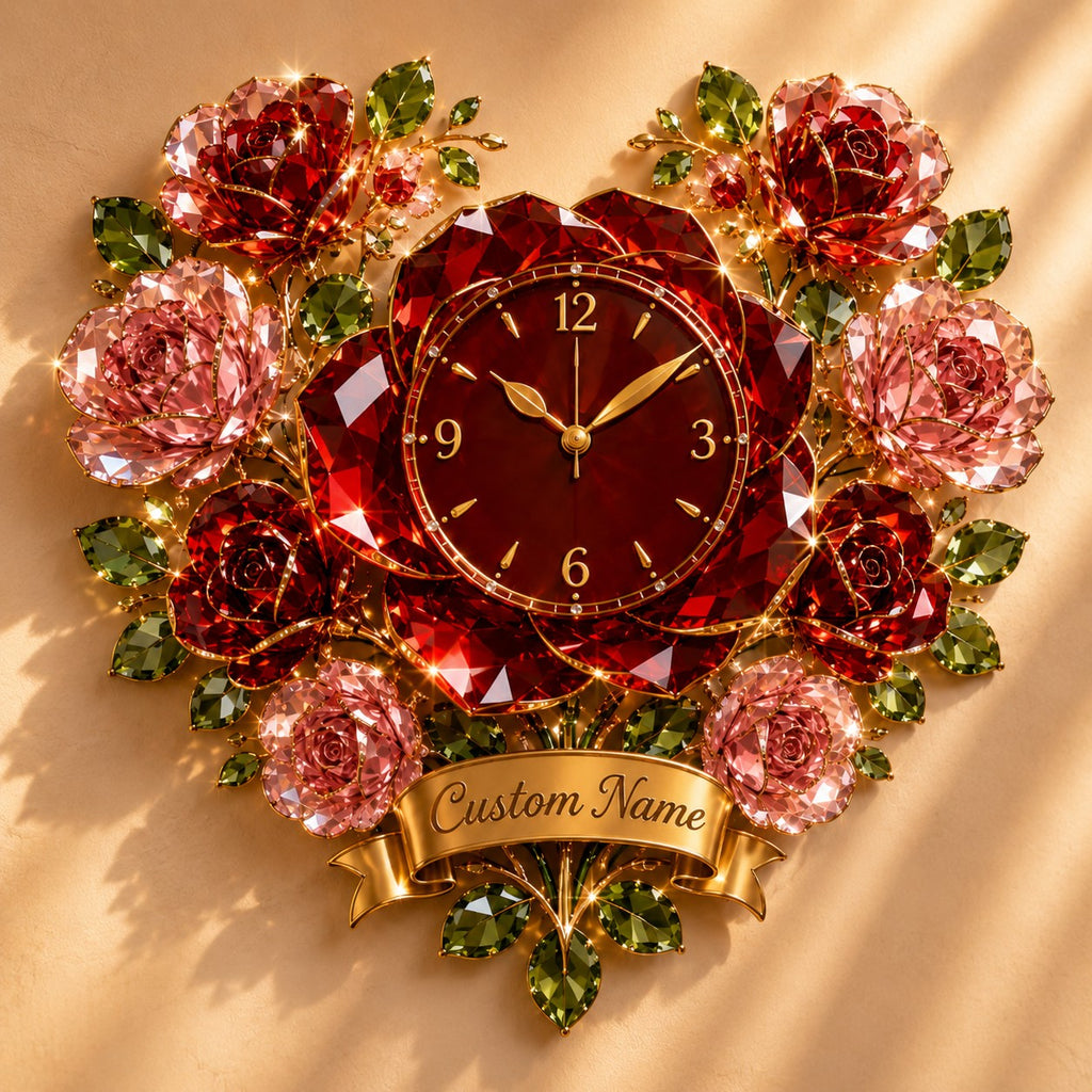 Rose Custom Name Wall Clock — personalized with a custom name