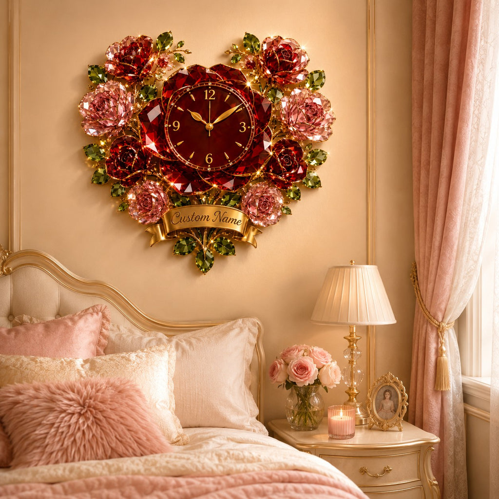 Rose Custom Name Wall Clock — personalized with a custom name