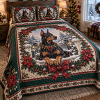 Doberman Christmas 3-Piece Quilted Bedding Set — digital product visualization