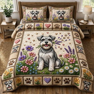 Dog Lover Schnauzer Bloom 3-Piece Quilted Bedding Set