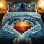 Dolphin Couple 3-Piece Quilted Bedding Set GFTOAB2210 quilted 3-piece bedding set on a made bed in a light coastal bedroom