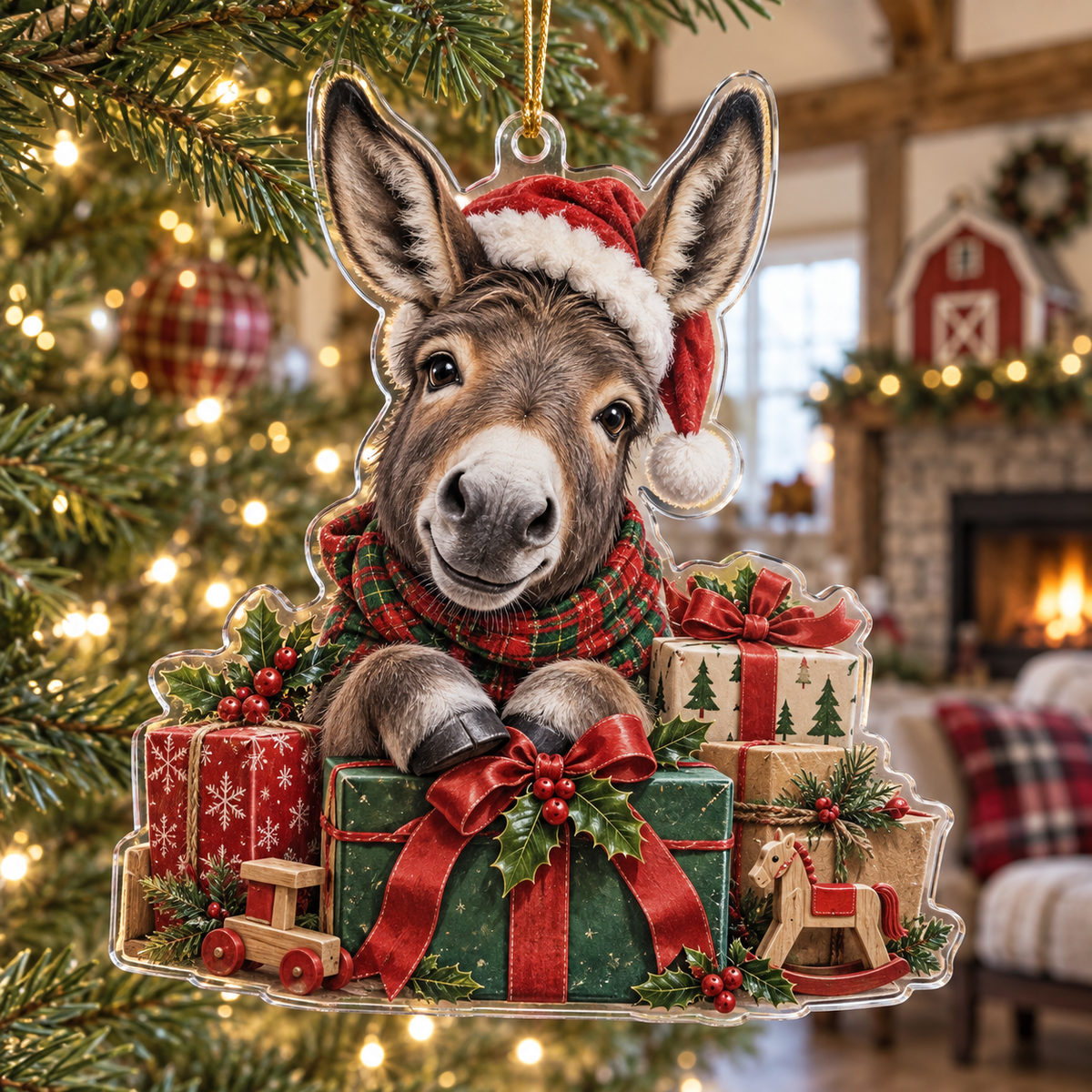 Donkey Acrylic Christmas Ornament — digital product visualization
