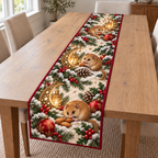 Dormouse Almond Moon Lantern printed Christmas quilted table runner; design mockup showing a flat printed depth effect.