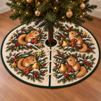 Dormouse Pear Toy Violin printed Christmas circular tree skirt; design mockup showing a flat printed depth effect.