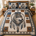 Dreamcatcher Guardian 3-Piece Quilted Bedding Set GFTONPT021 quilted 3-piece bedding set on a made bed with two matching pillow shams
