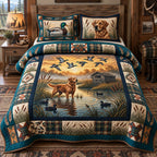 Duck Hunting Companion quilted 3-piece bedding set on a made bed with two matching pillow shams