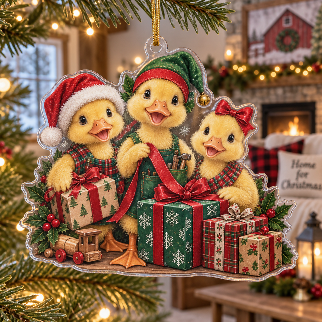 Ducklings Acrylic Christmas Ornament — digital product visualization