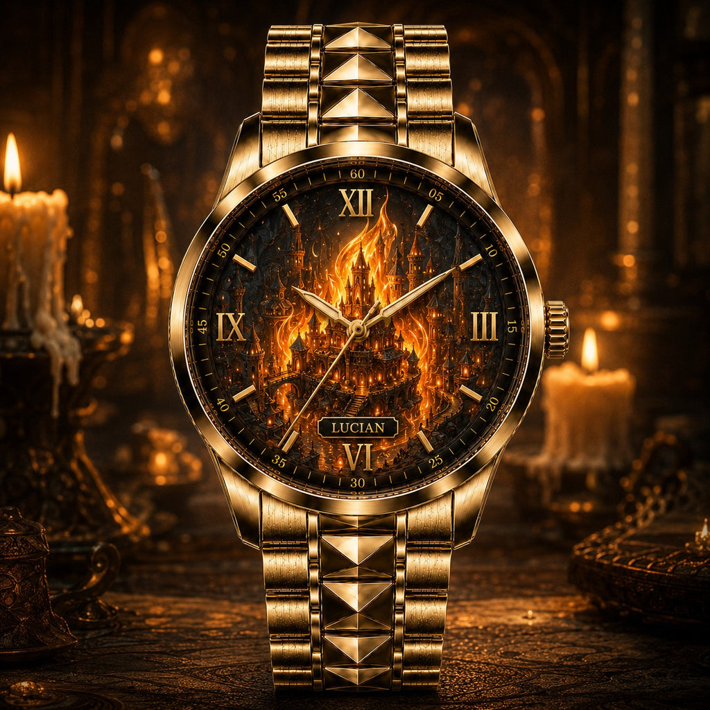 Custom Personalized Eternal Flame Castle Watch — personalized with a custom name