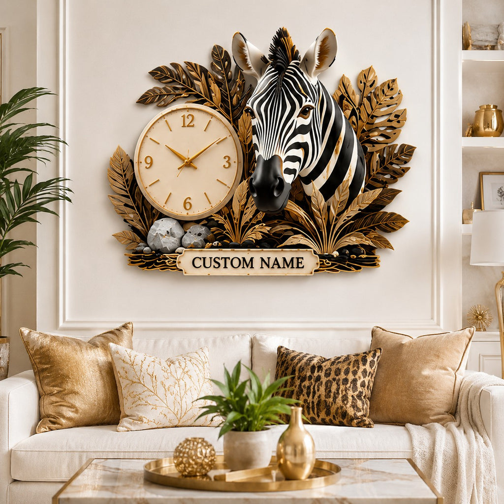 Zebra collectors Custom Name Wall Clock — personalized with a custom name
